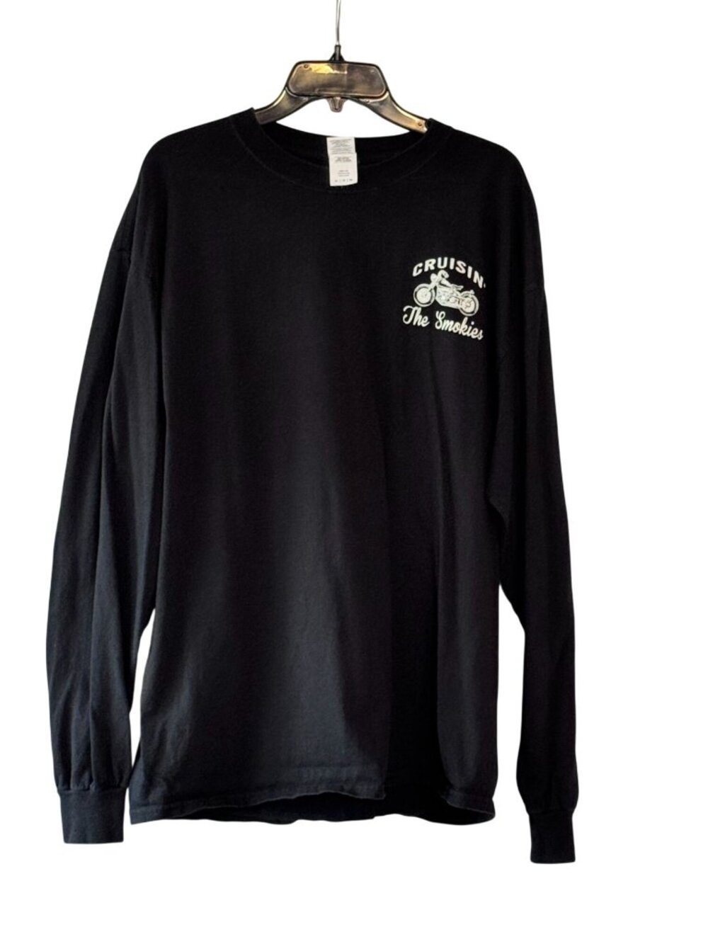 Cruisin The Smokies Motorcycle Long Sleeve T-Shirt Mens XL Black Graphic Tee